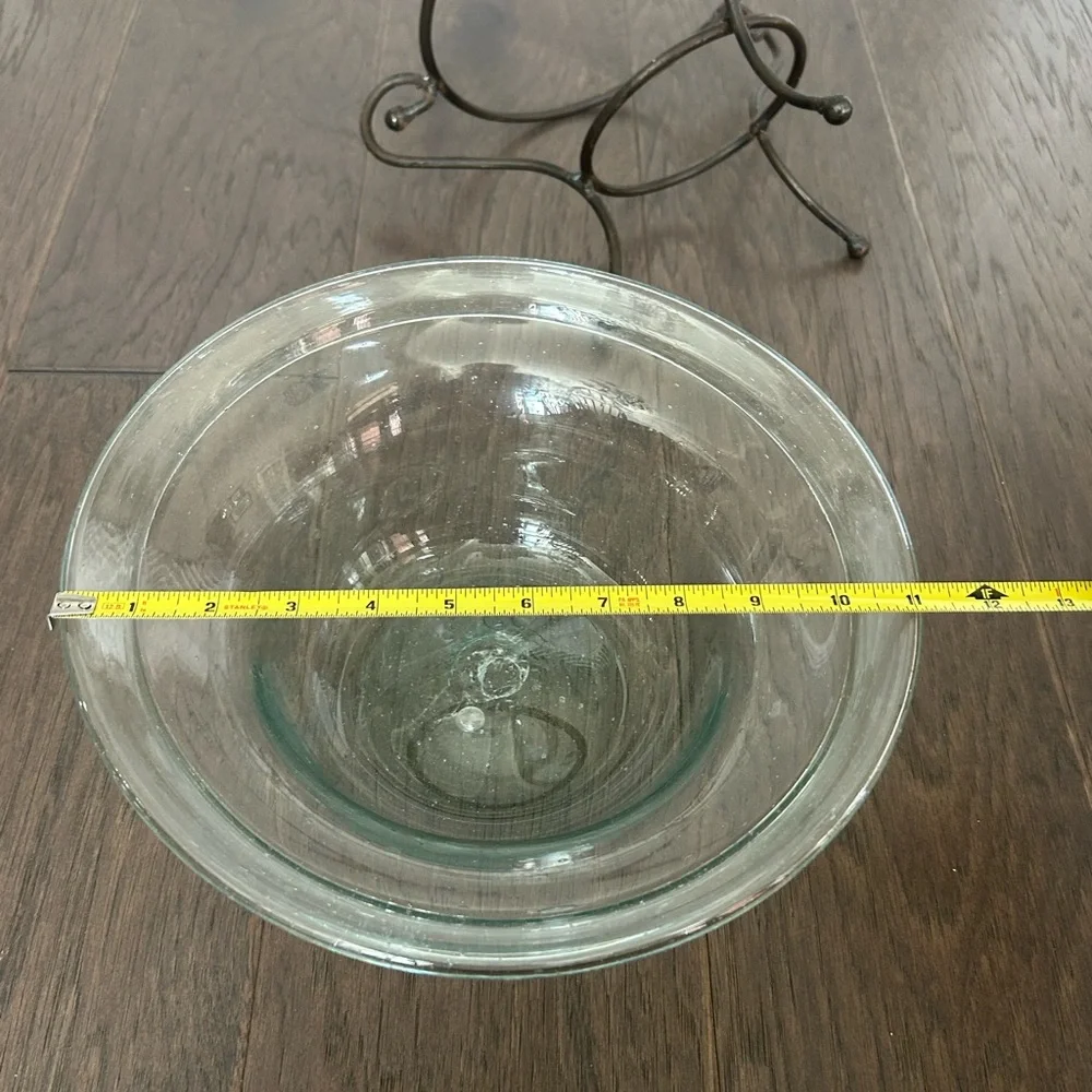 Vintage Glass Bowl with Metal Stand